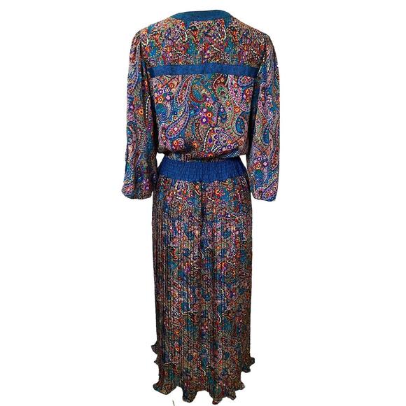 Diane Freis Midi Maxi Dress Paisley 3/4 Sleeve V Neck Elastic Waist V ne… - Picture 3 of 12